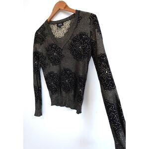 A.P.C. PARIS Sea Island Cotton Metallic V-Neck Knit Top Sweater SSENSE XS $495